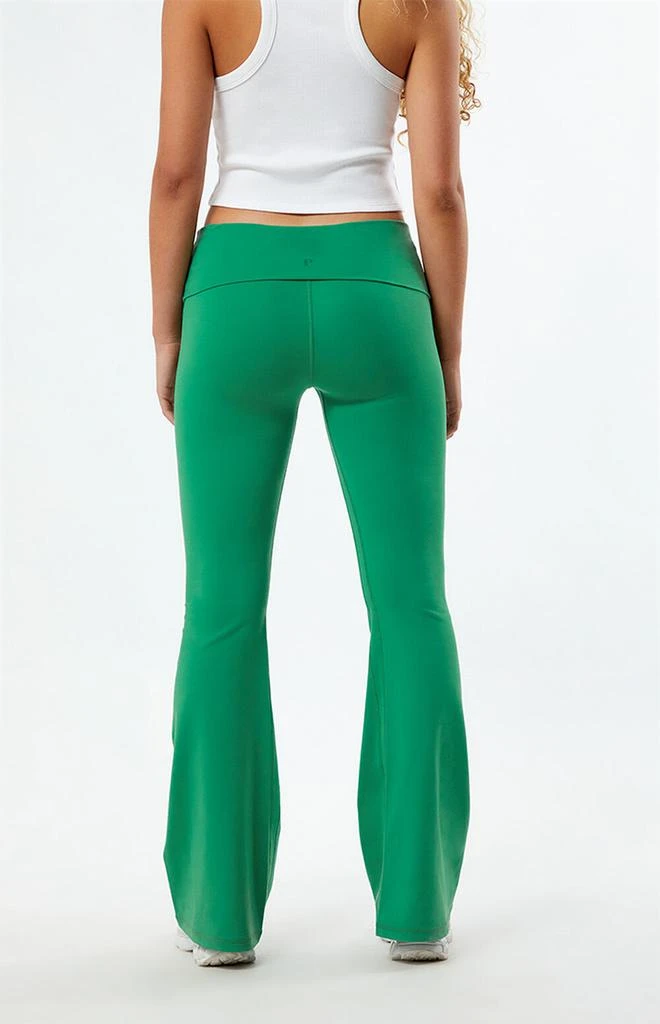 PAC 1980 PAC WHISPER Green Active Fold-Over Waistband Flare Yoga Pants 4