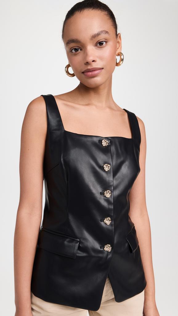 Pixie Market Agatha Leather Gold Button Vest