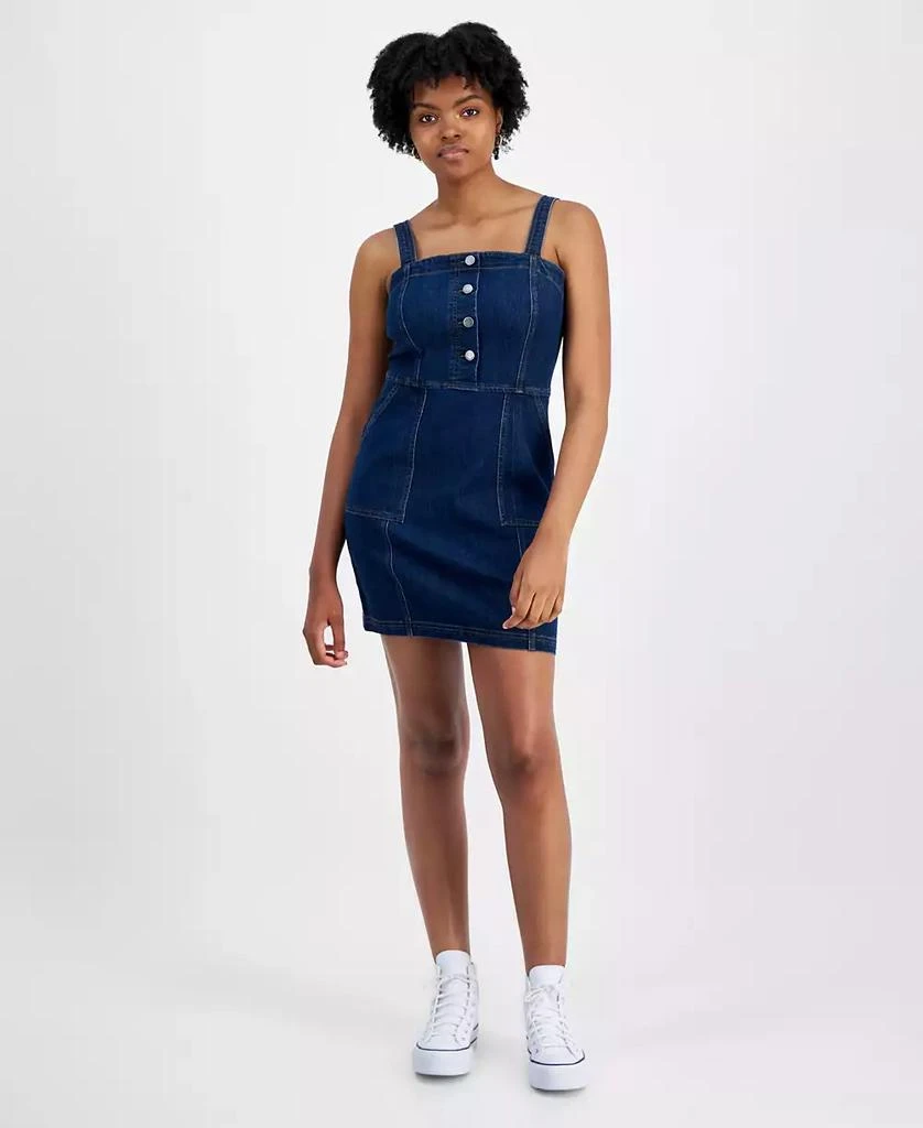 Tinseltown Juniors' Denim Button-Front Utility-Pocket Dress 1