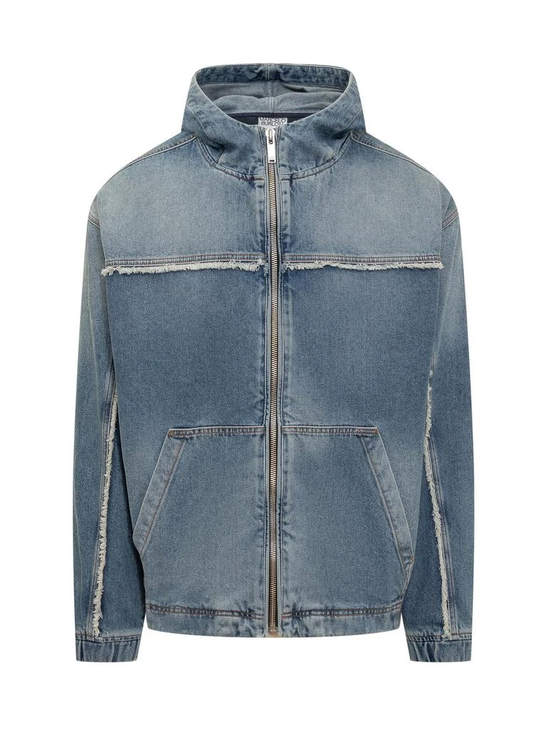 Shop Marcelo Burlon County of Milan Fringed Zipped Denim Hooded