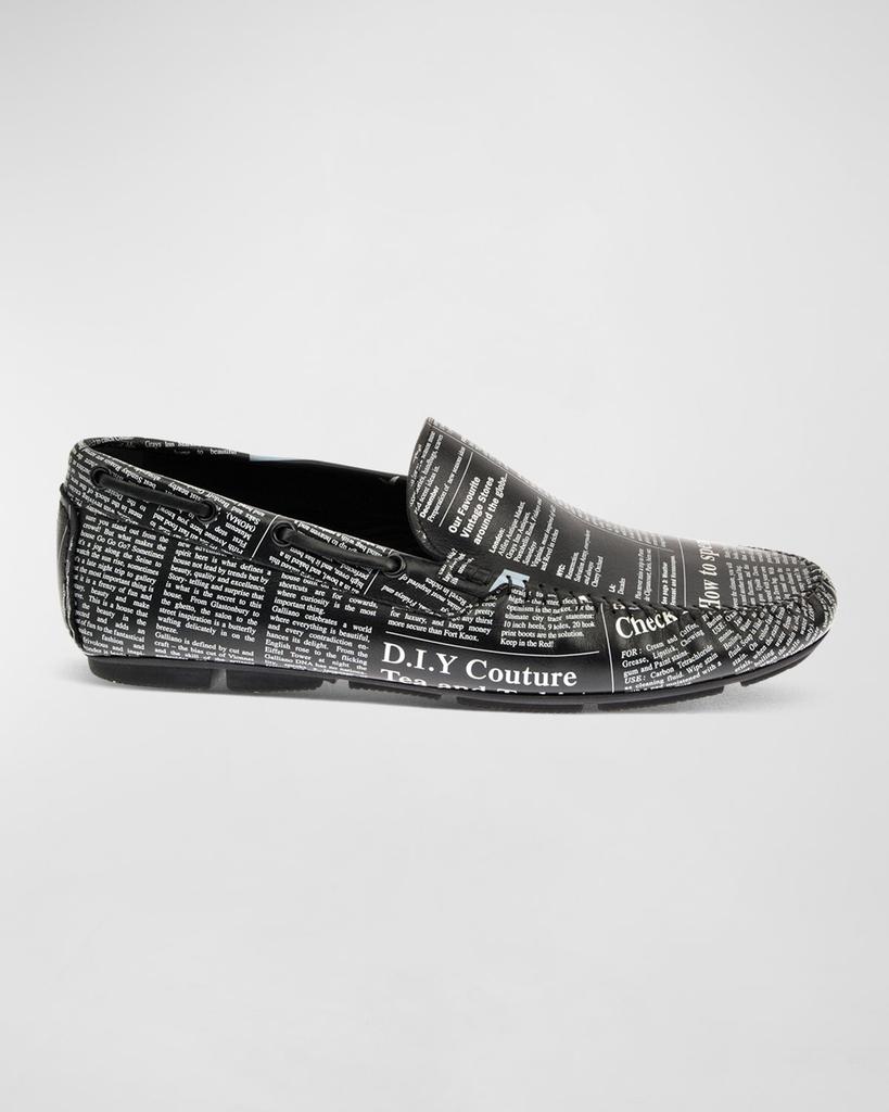 John Galliano Paris Men's Gazette-Print Leather Drivers