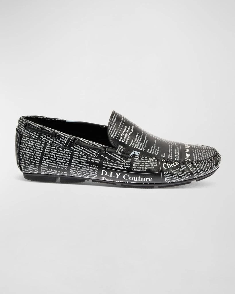 John Galliano Paris Men's Gazette-Print Leather Drivers 1