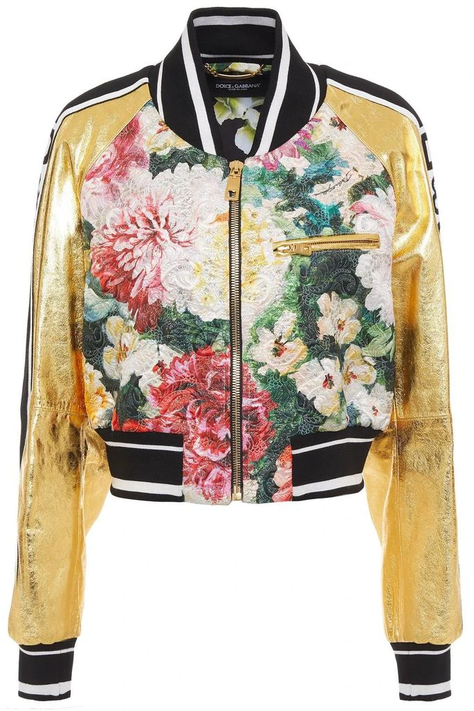 Dolce & Gabbana Metallic leather and floral-brocade bomber jacket 1