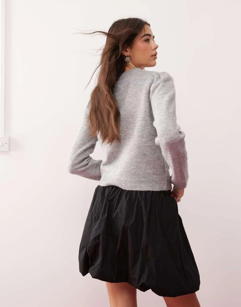 Miss Selfridge Miss Selfridge diamante puff sleeve jumper in grey marl 3
