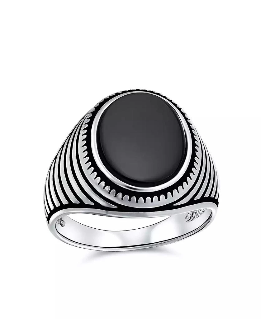 Bling Jewelry Retro Grooved Silver Ring with Black Onyx Square Signet Sterling Silver Band