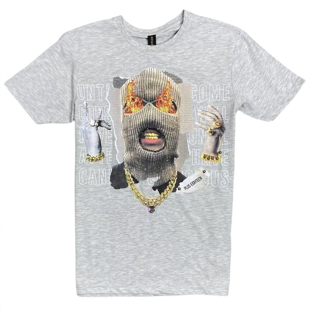 PLUS EIGHTEEN Men's Ski Mask Tee In Grey 1