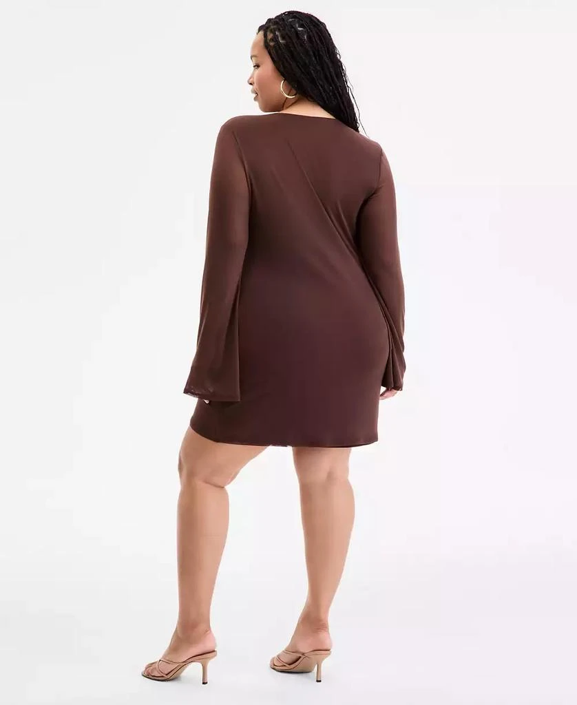 Bar III Plus Size Long-Sleeve Solid-Mesh Mini Dress, Exclusively at Macy's 5