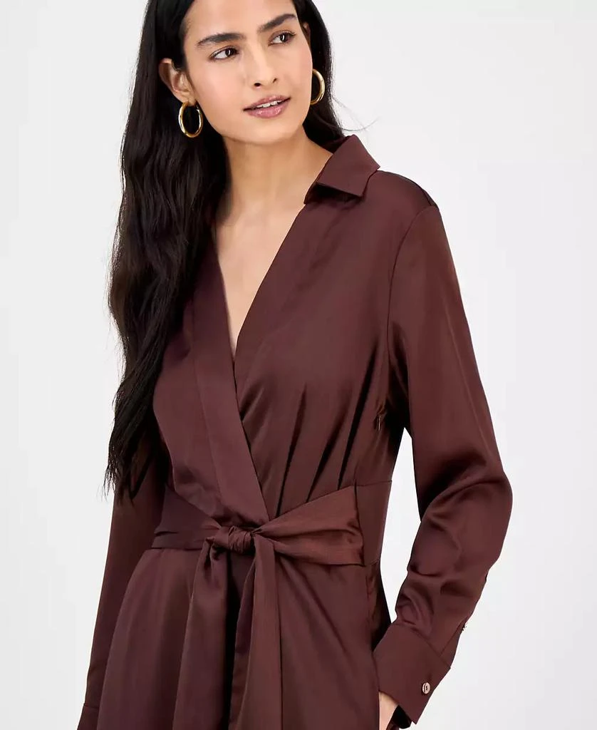 Tahari Women's Collared V-Neck Tie-Waist Midi Dress 4