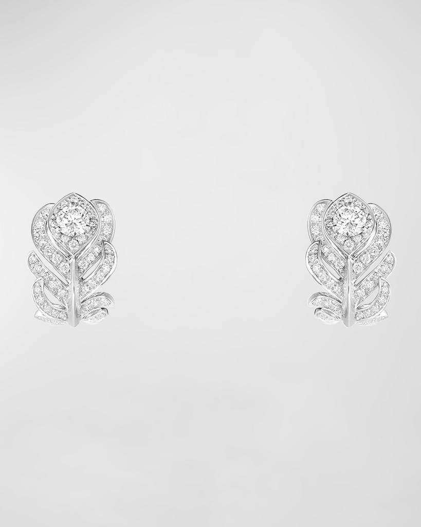 Boucheron Plume de Paon Diamond Omega Clip Earrings in 18K White Gold
