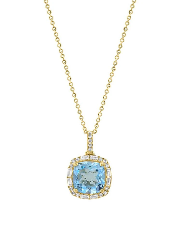 Saks Fifth Avenue Collection 14K Yellow Gold, Sky Blue Topaz 
0.34 TCW Diamond Halo Pendant Necklace