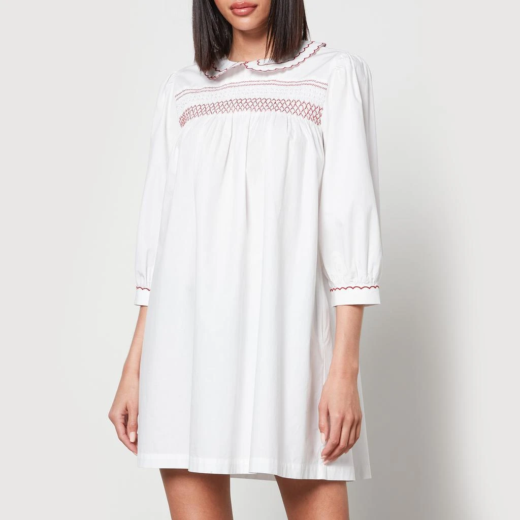 Batsheva Batsheva Pauline Smocked Cotton-Poplin Mini Dress 1