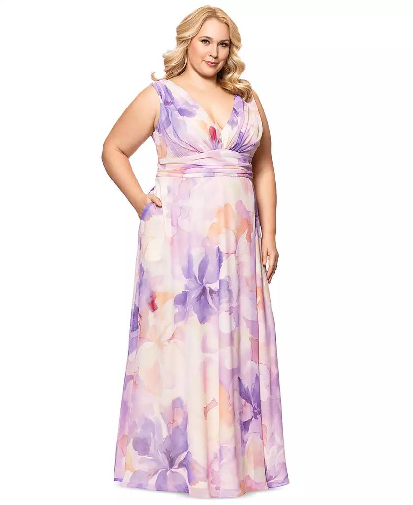 Betsy & Adam Plus Size Sleeveless V-Neck Floral Dress
