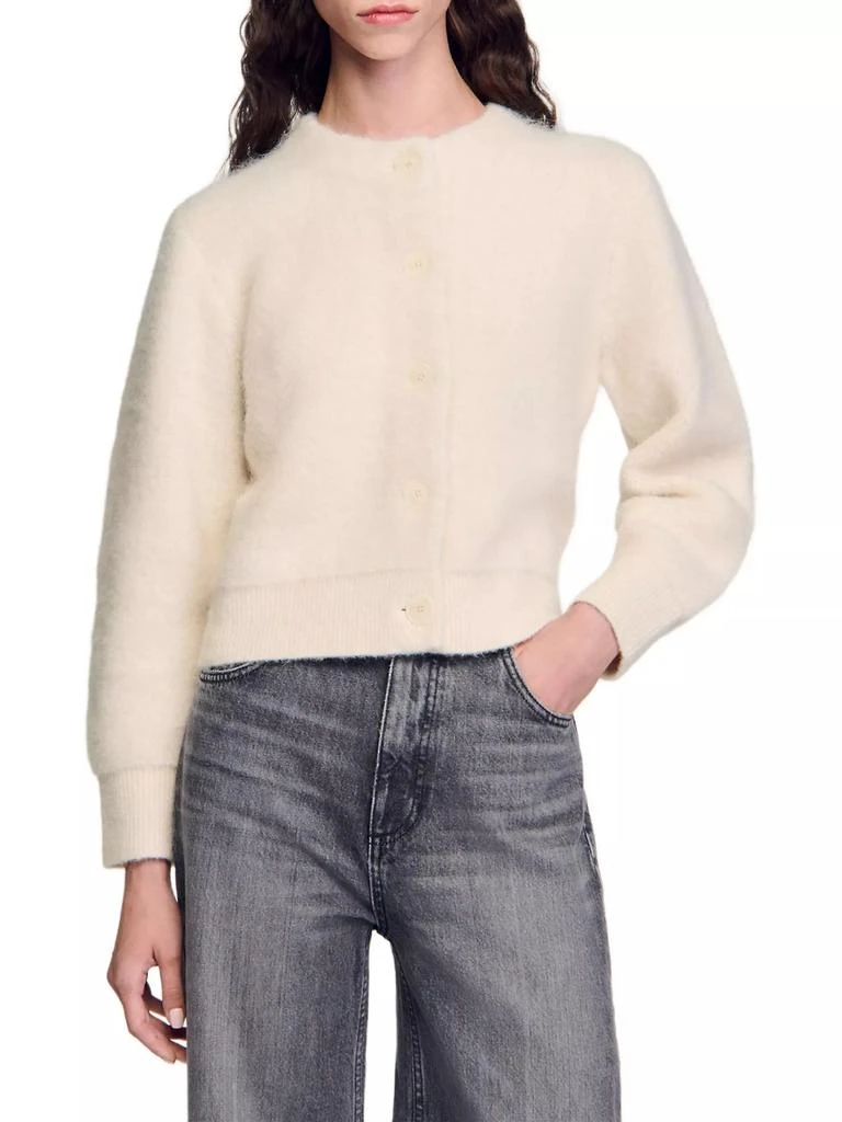 Sandro Cropped Fluffy Knit Cardigan 4