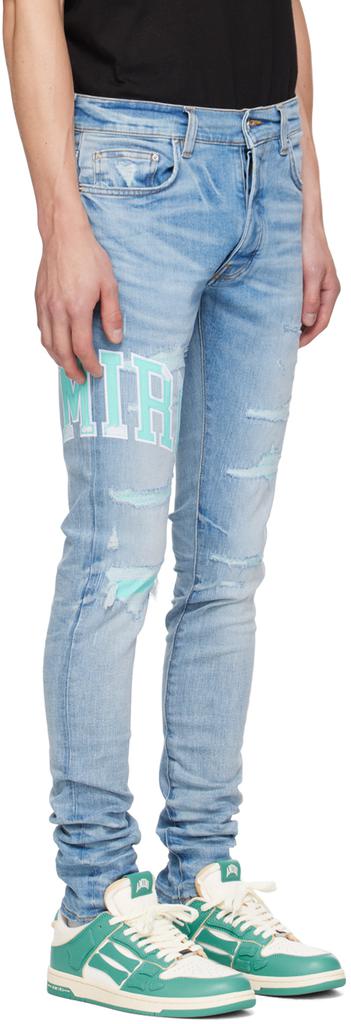 現行モデル 最安値AMIRI JEANS WITH LOGO Distressed Staggered Logo Jean Rain Grey | The Webster