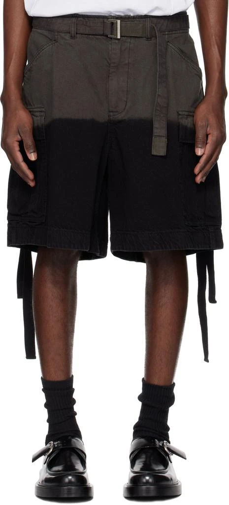 Sacai Gray & Black Garment-Dyed Cargo Shorts 1