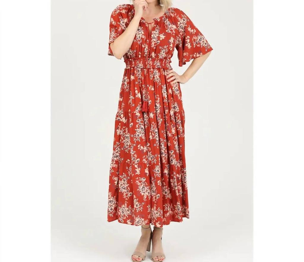 Nostalgia Nostalgia - V Neck Smocked Waist Maxi Dress