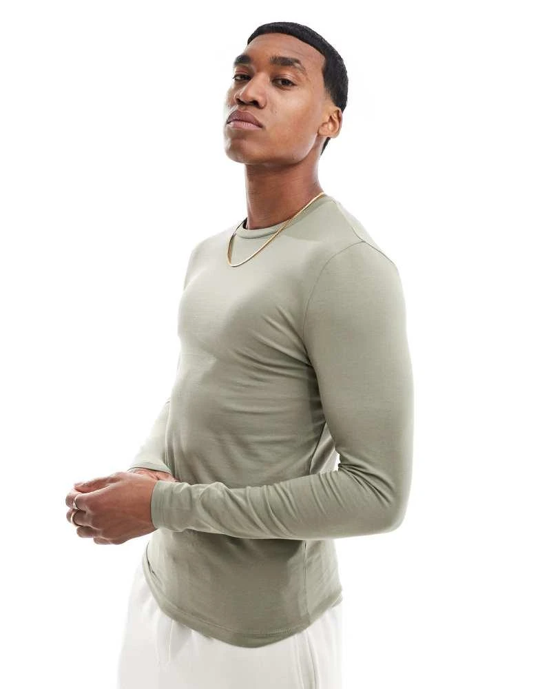 ASOS ASOS DESIGN essential muscle fit long sleeve t-shirt in khaki 1