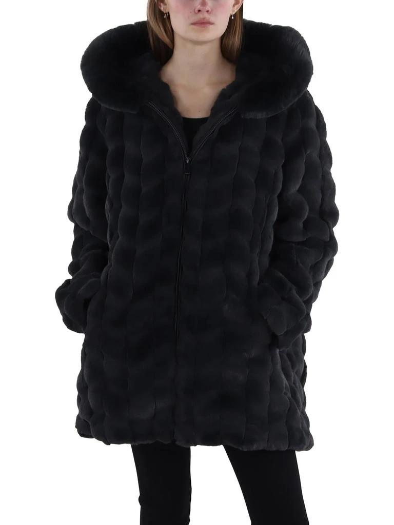 Via Spiga Womens Faux Fur Hooded Faux Fur Coat 4