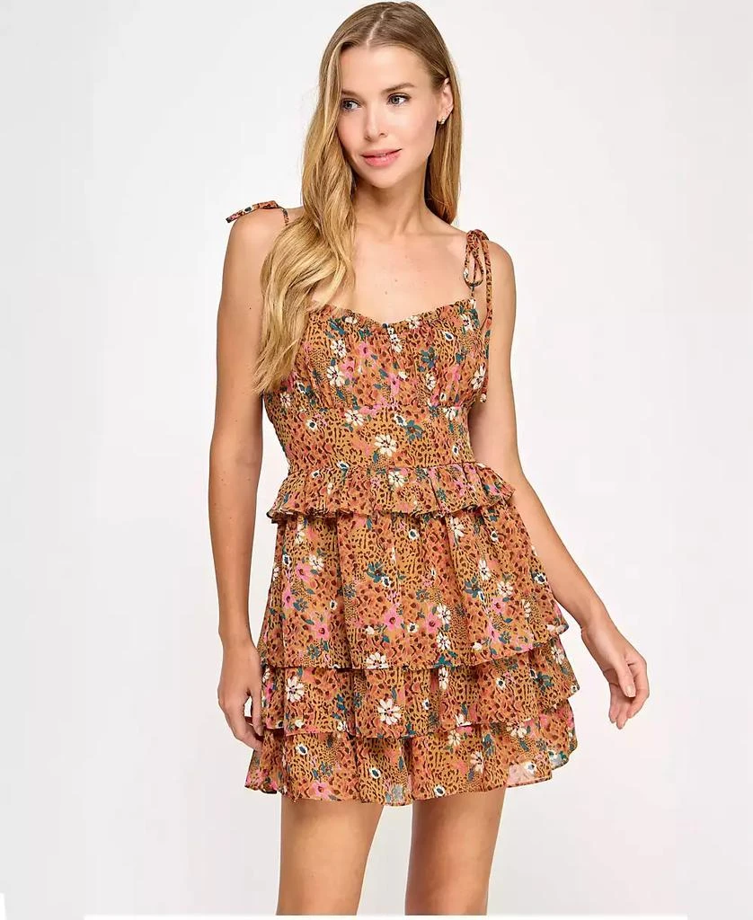 City Studios Juniors' Floral-Print Tiered Tie-Strap Dress 3