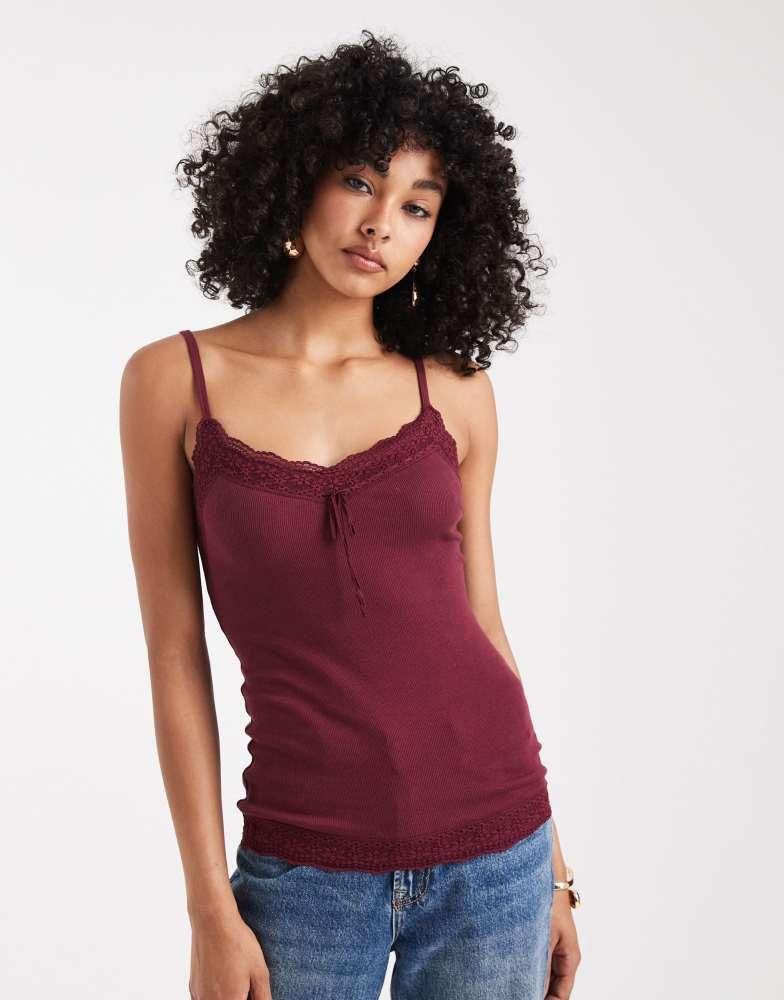 トップス Burberry archive folderneck camisole Y2K HOLLISTER Hollister y2k lace trim pointelle cami top in burgundy