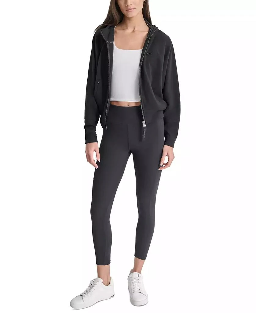 DKNY Women's Embroidered-Logo Cropped Zip-Front Fleece Hoodie 4