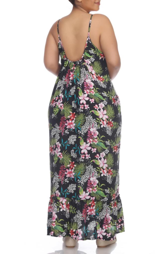 BOHO ME Scoop Neck Spaghetti Strap Floral Print Maxi Dress