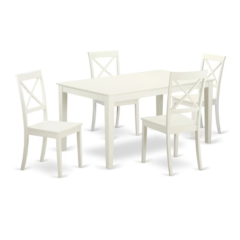 East West Furniture Dining Room Set Linen White, CABO5-LWH-W
