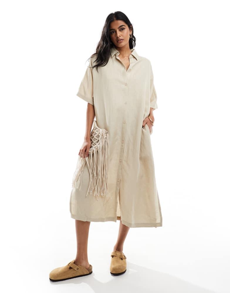 HERA Hera linen mix shirt dress in oatmeal