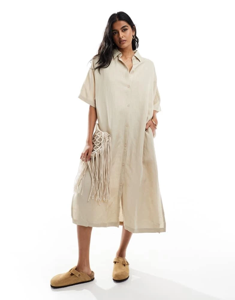 HERA Hera linen mix shirt dress in oatmeal 1