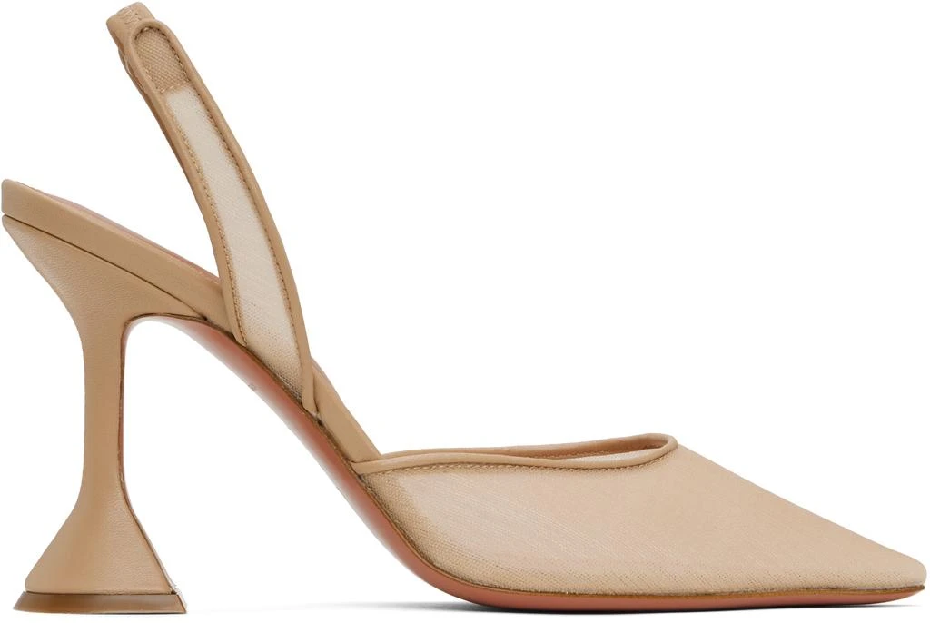 Amina Muaddi Beige Holli Mesh Sling 95 Heels 1