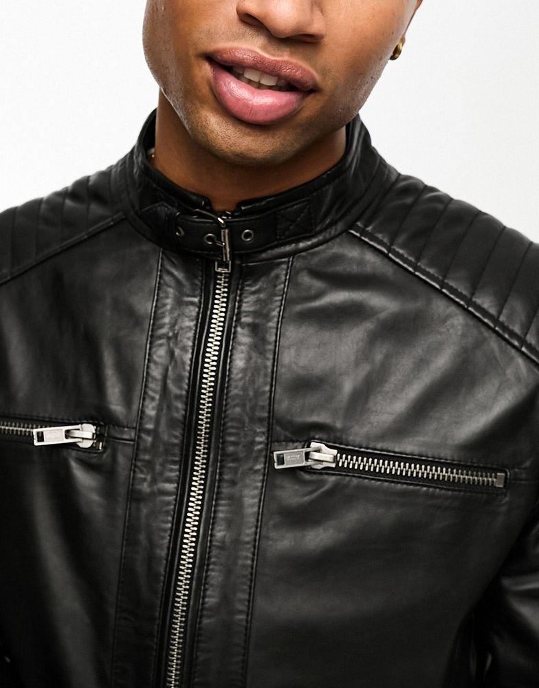 Barneys Originals real leather racing jacket with zip pockets in