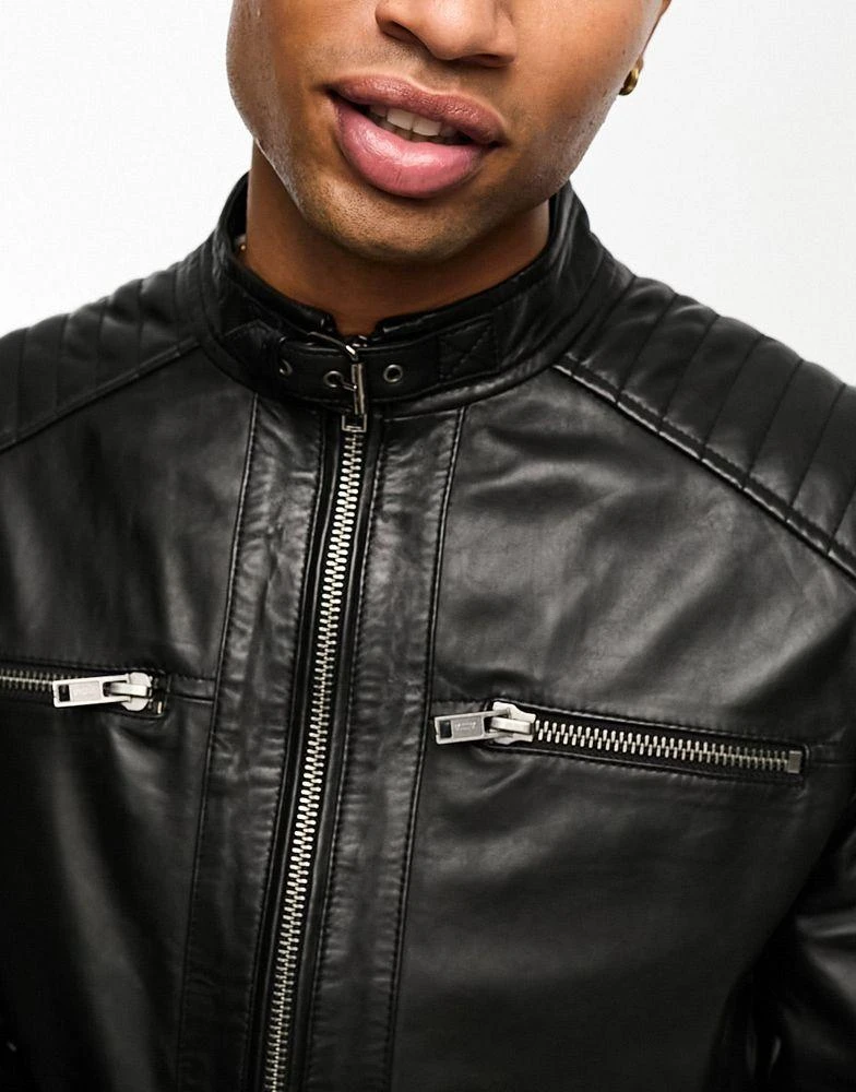 Barneys Originals Barneys Originals real leather racing jacket with zip pockets in black 2