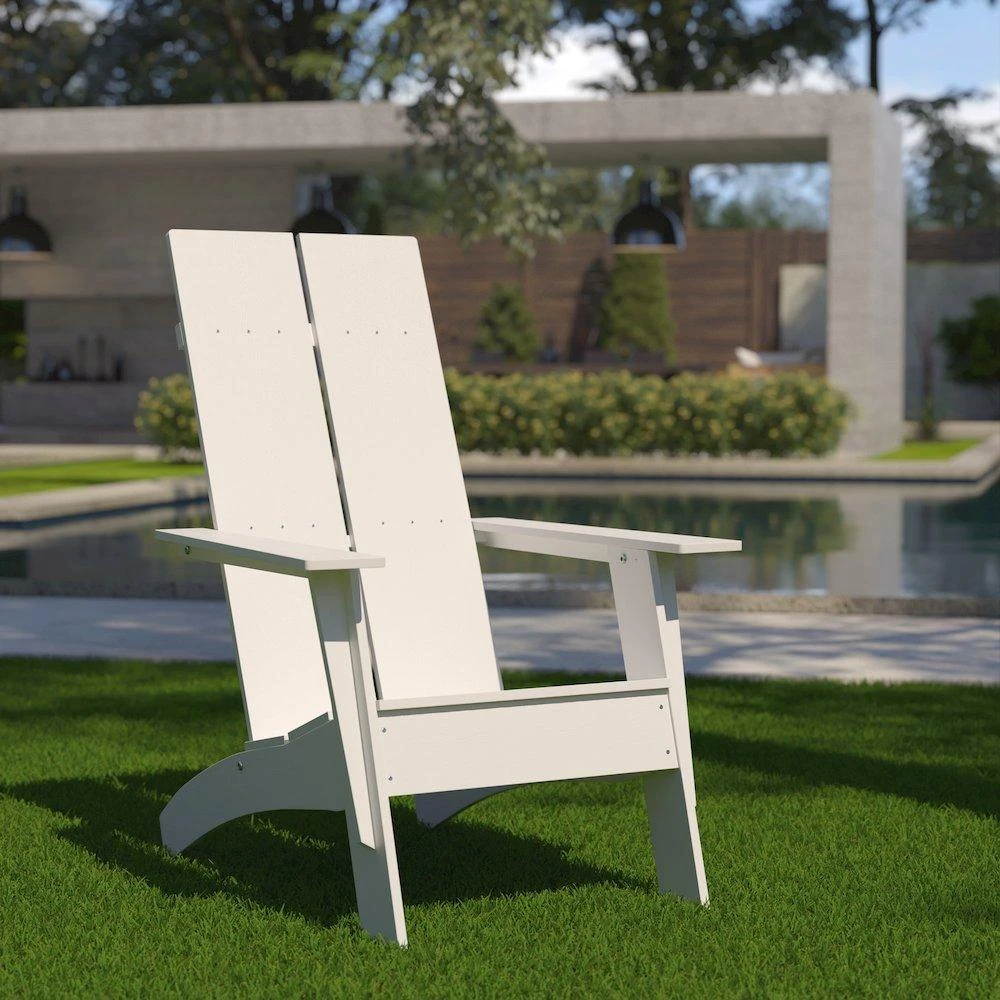 Flash Furniture Modern Commercial All-Weather Poly Resin Wood Adirondack Chair in White 2