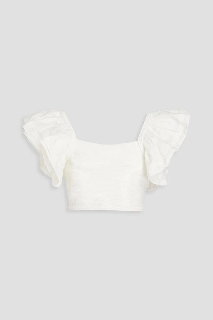 Aje Corinne cropped ruffled poplin and ribbed-knit top 1