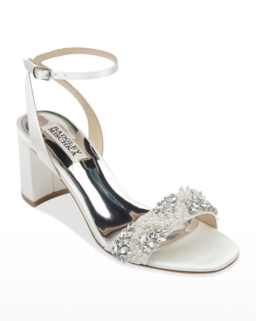 Badgley Mischka Clara Embellished Satin Cocktail Sandals 2