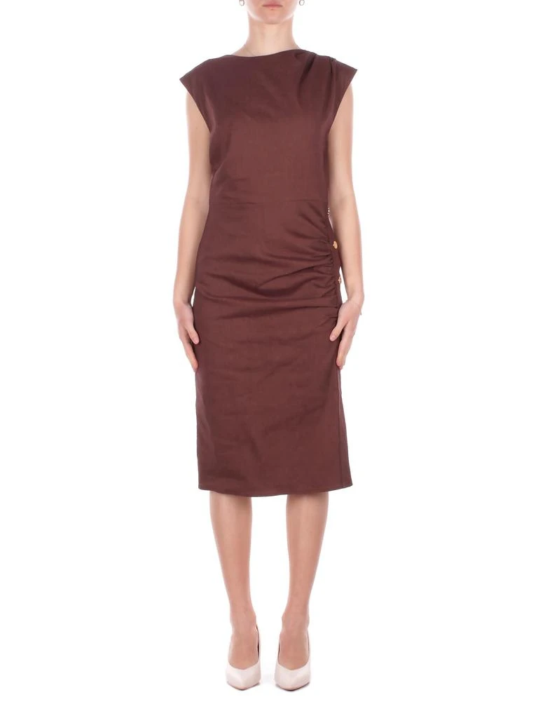 pinko brown dress Pinko Lightweight Long Dress With Rhinestone Swirls Coffee Bean Brown Pinko