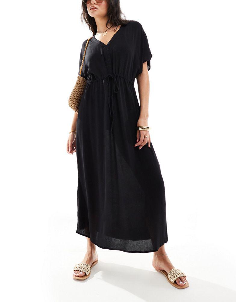 Vero Moda Vero Moda sheer maxi kimono beach dress in black
