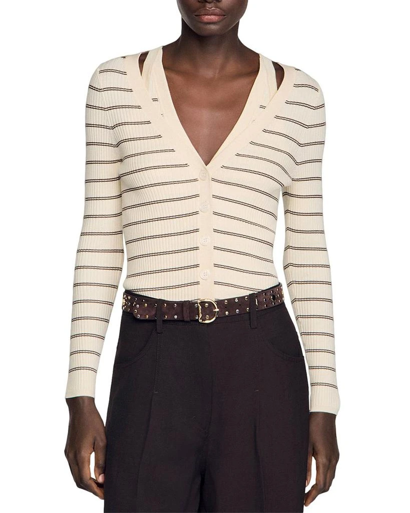 Sandro Gabri Stripe Rib Knit Cardigan Sweater 1