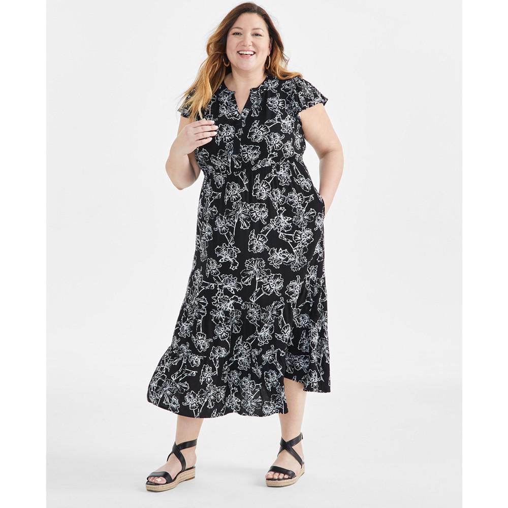 Style & Co Plus Size Ruffle Tiered Dress, Created for Macy's