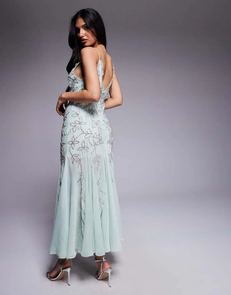 ASOS DESIGN diamante beaded midi dress with lace trim and godet hem in sage   On Sale Now with Up to 20% Off | Discover Exclusive Deals & Savings at  BeyondStyle