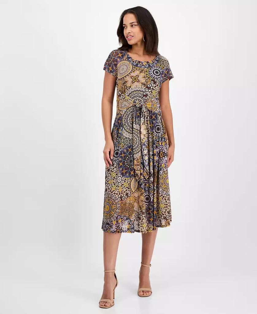 Robbie Bee Petite Printed Tie-Waist Midi Dress