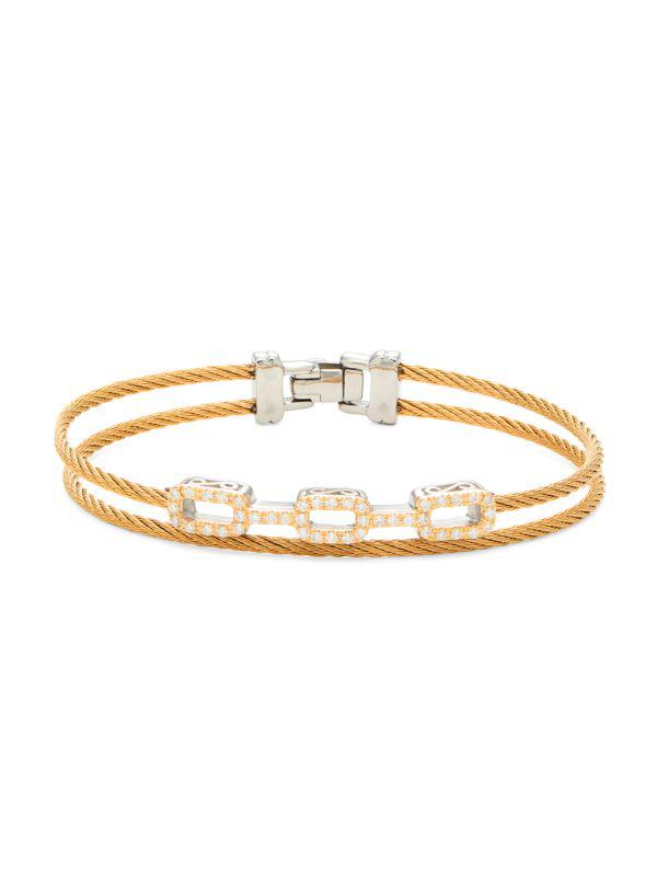 ALOR Classique 18K Gold, Stainless Steel & 0.37 TCW Diamond Cable Bracelet