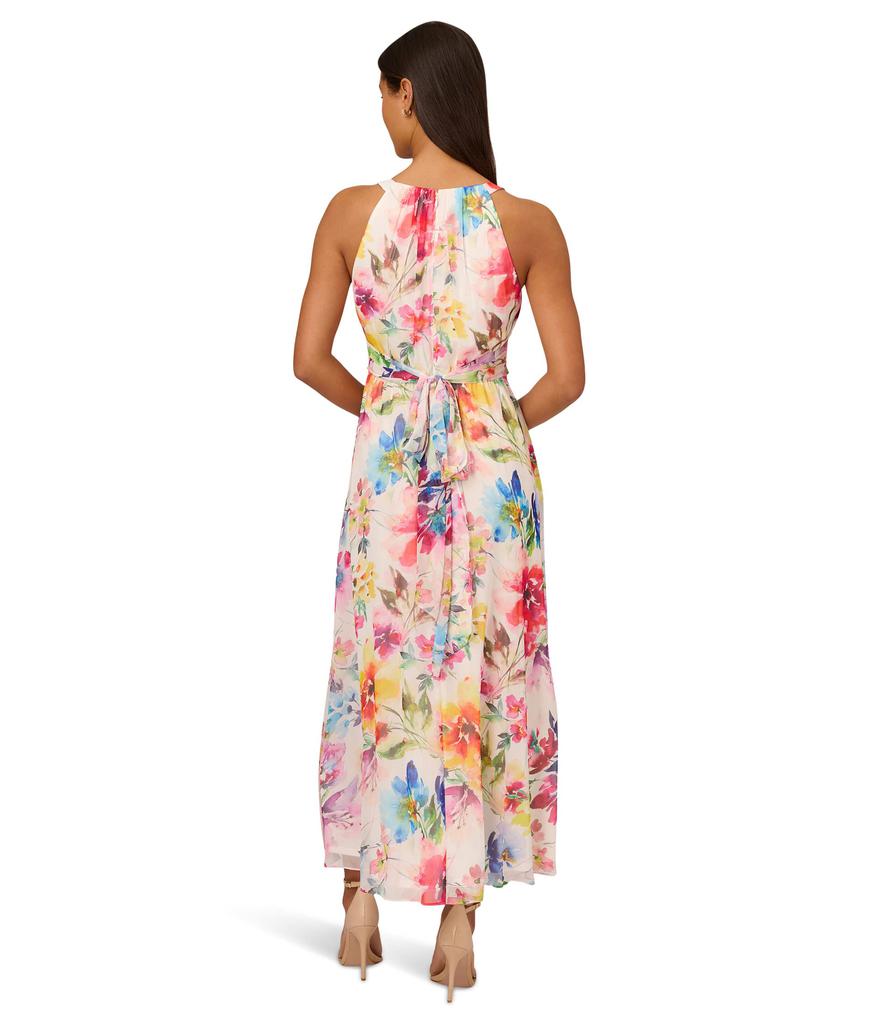 Adrianna Papell Printed Chiffon Floral Halter Dress