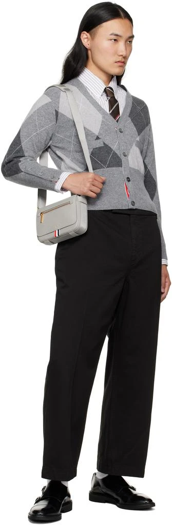 Thom Browne Gray 4-Bar Pebble Grain Small Reporter Bag 4