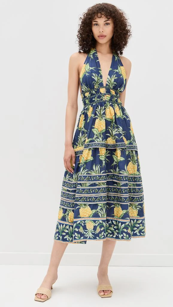 Farm Rio Delicate Pineapple Navy Blue Midi Dress 1