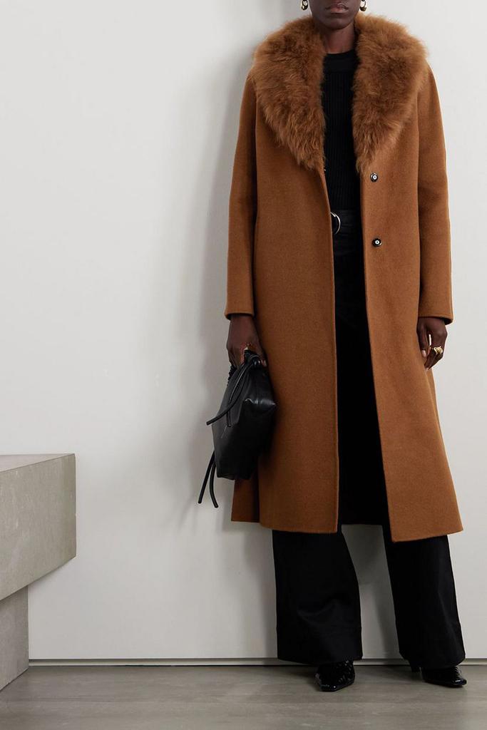 Yves Salomon Belted shearling-trimmed wool and cashmere-blend coat