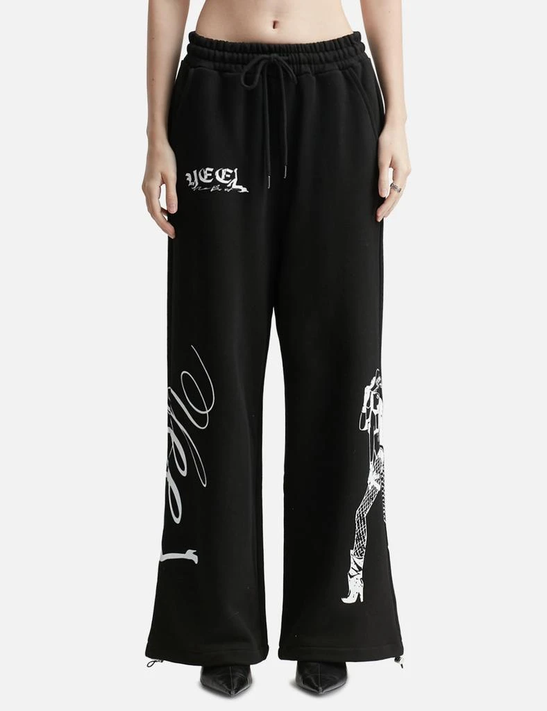 YEEL Cowgirl Print Wide Sweatpants Black