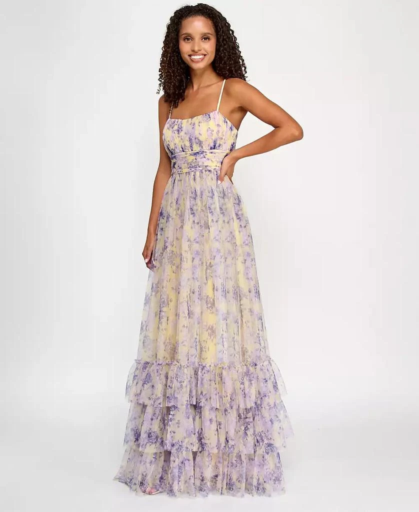 City Studios Juniors' Printed Tulle Ruffle-Hem Gown, Created for Macy's 1