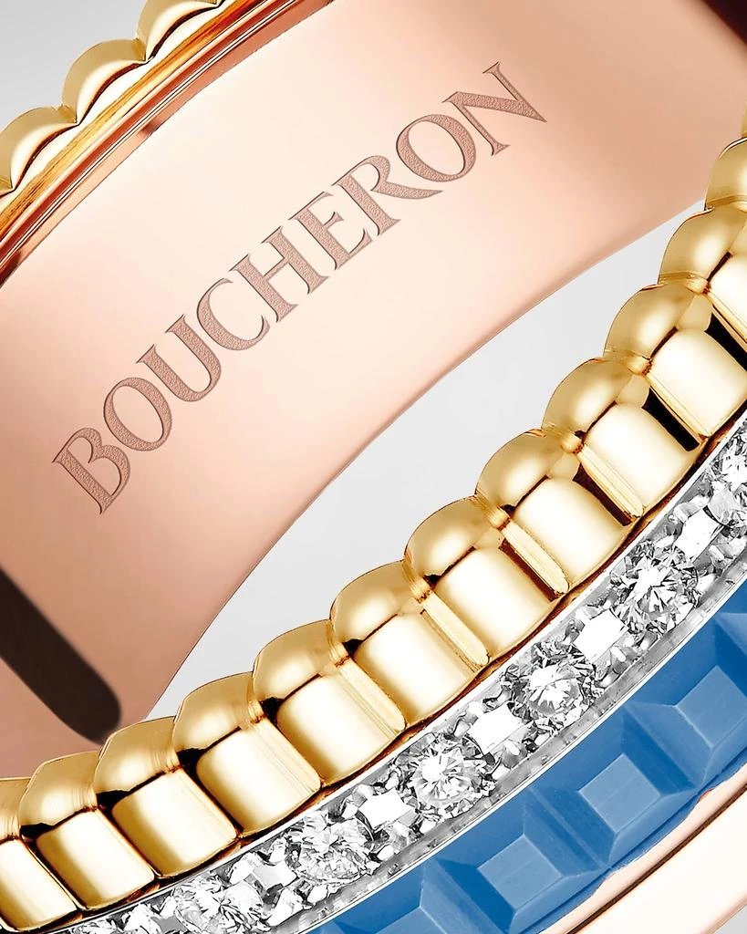 Boucheron Tricolor Gold Quatre Blue Ceramic and Diamond Ring, Size 57 3