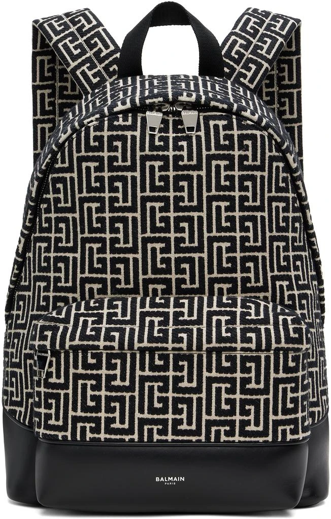 Balmain Black & Beige Jacquard Monogram Backpack 1
